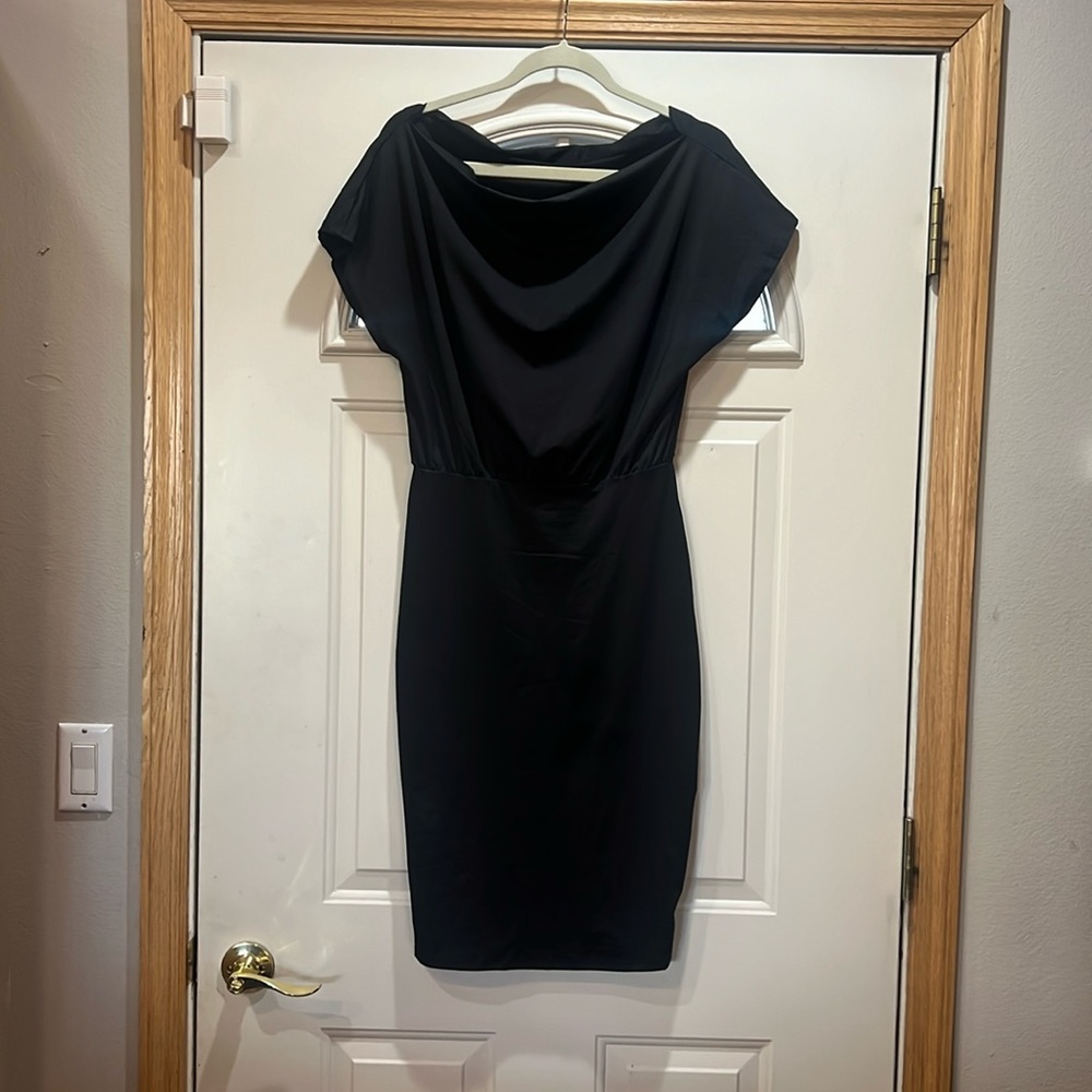 Black midi wide neck cocktail dress